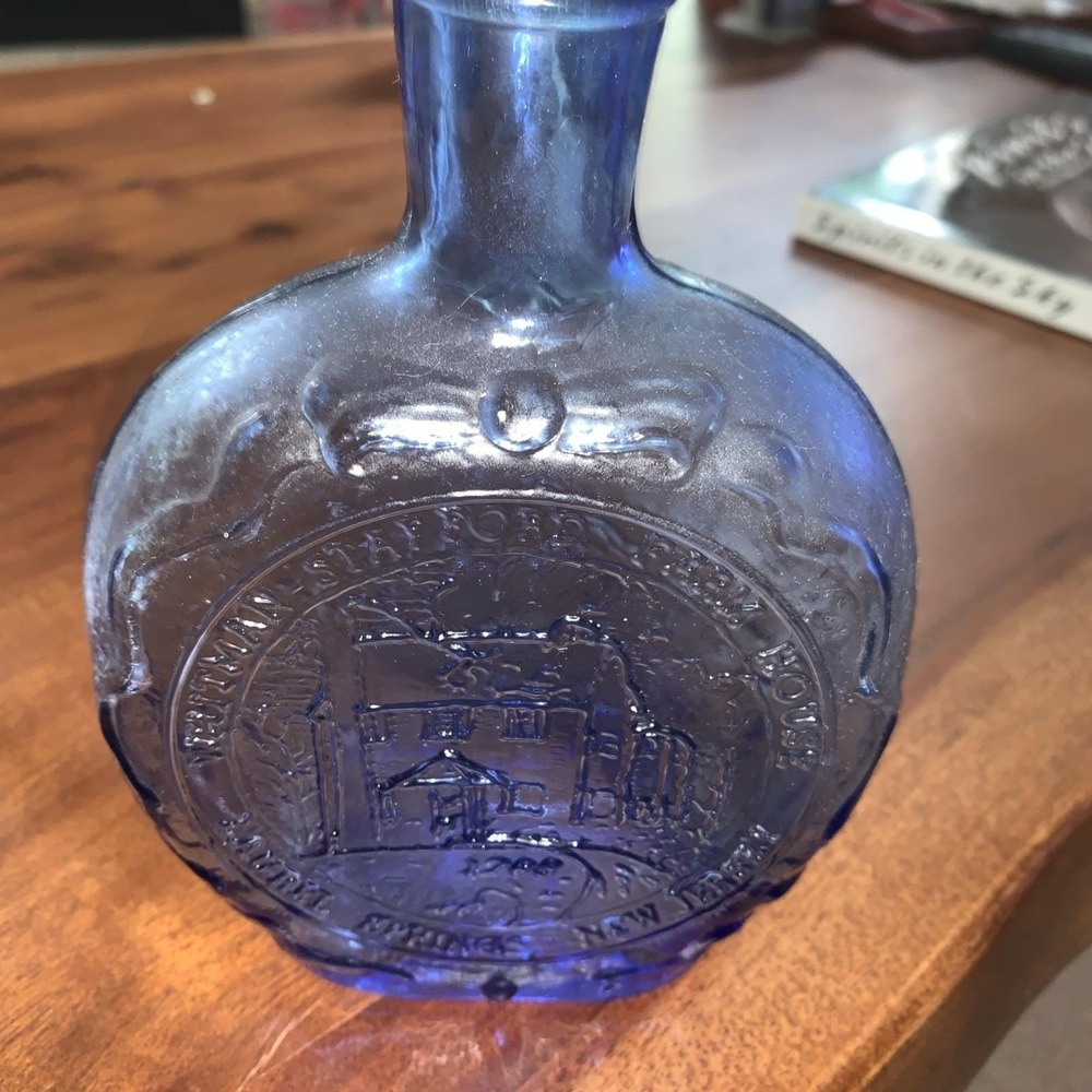 Vintage Cobalt Blue Commemorative Flask Bottle Laurel Springs NJ Collectible